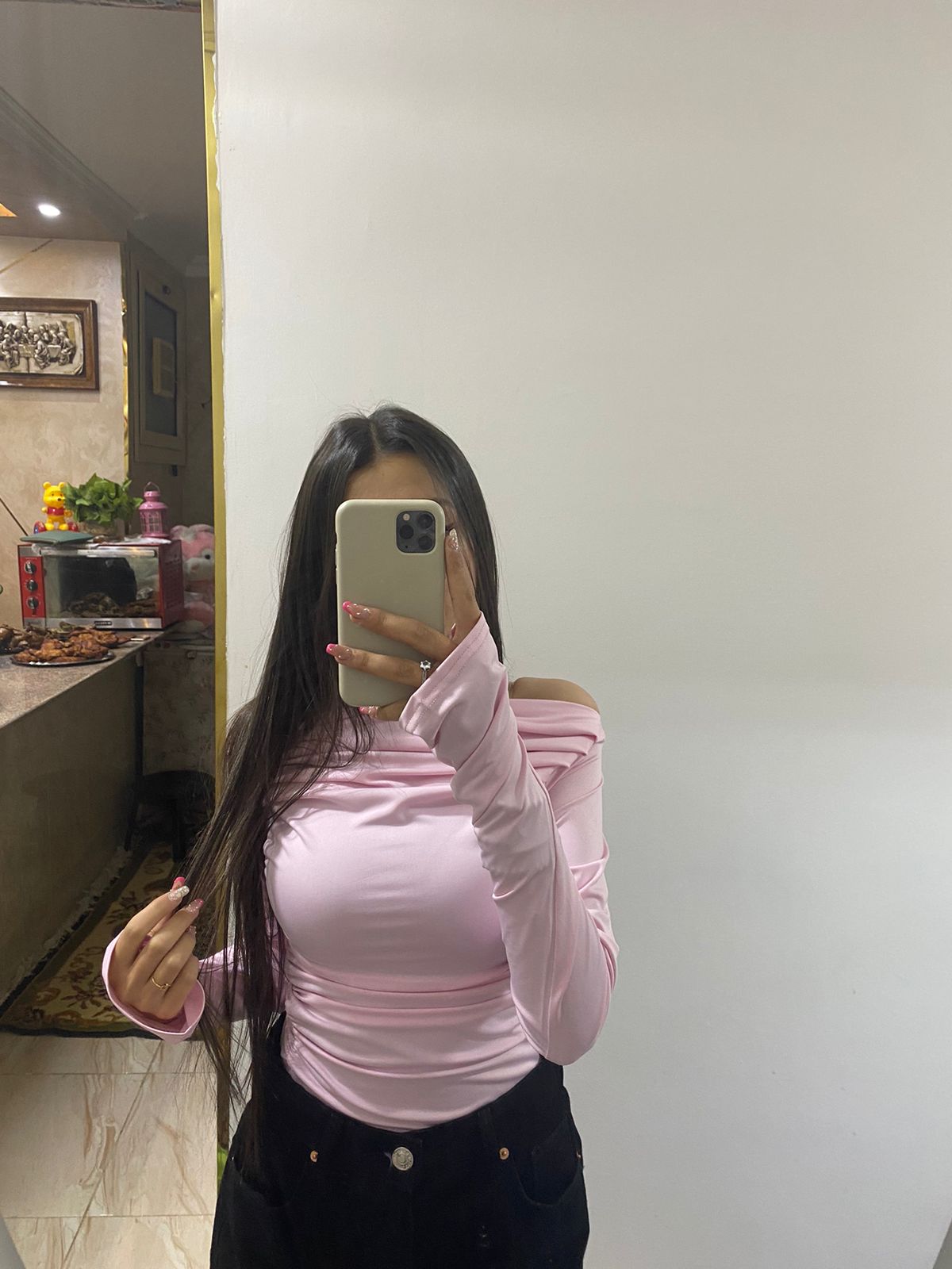 Pink Shades Long Sleeves One Shoulder Drappe Top