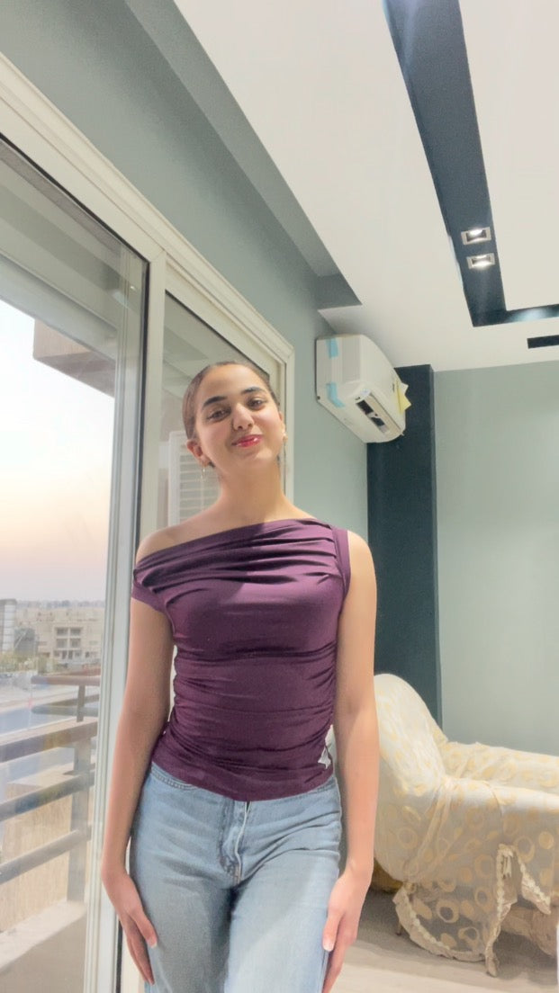 Purple One Shoulder Drappe Top