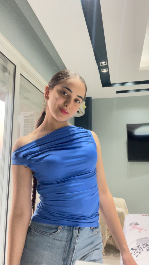 Blue Shades One Shoulder Drappe Top