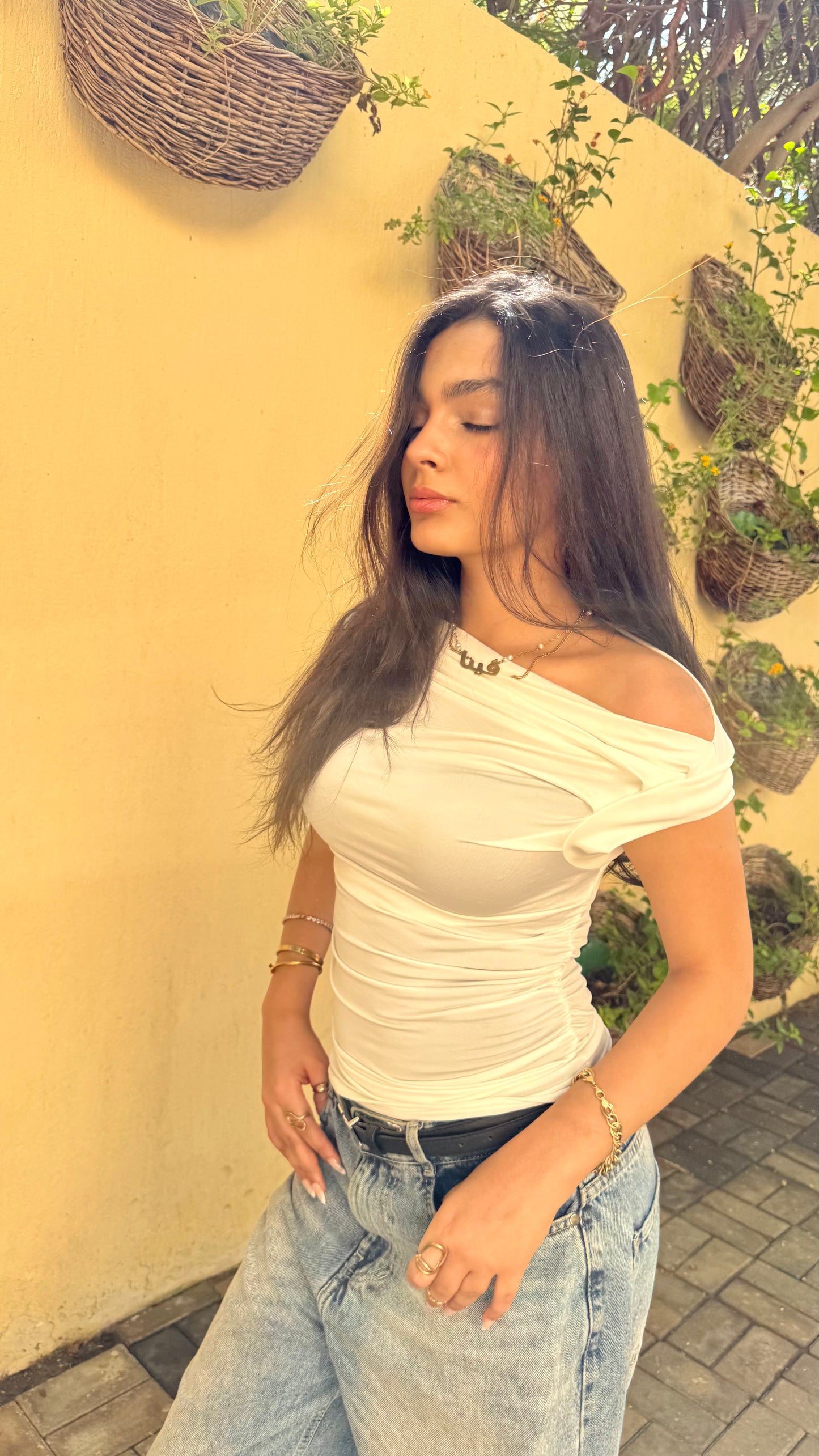 White One Shoulder Drappe Top