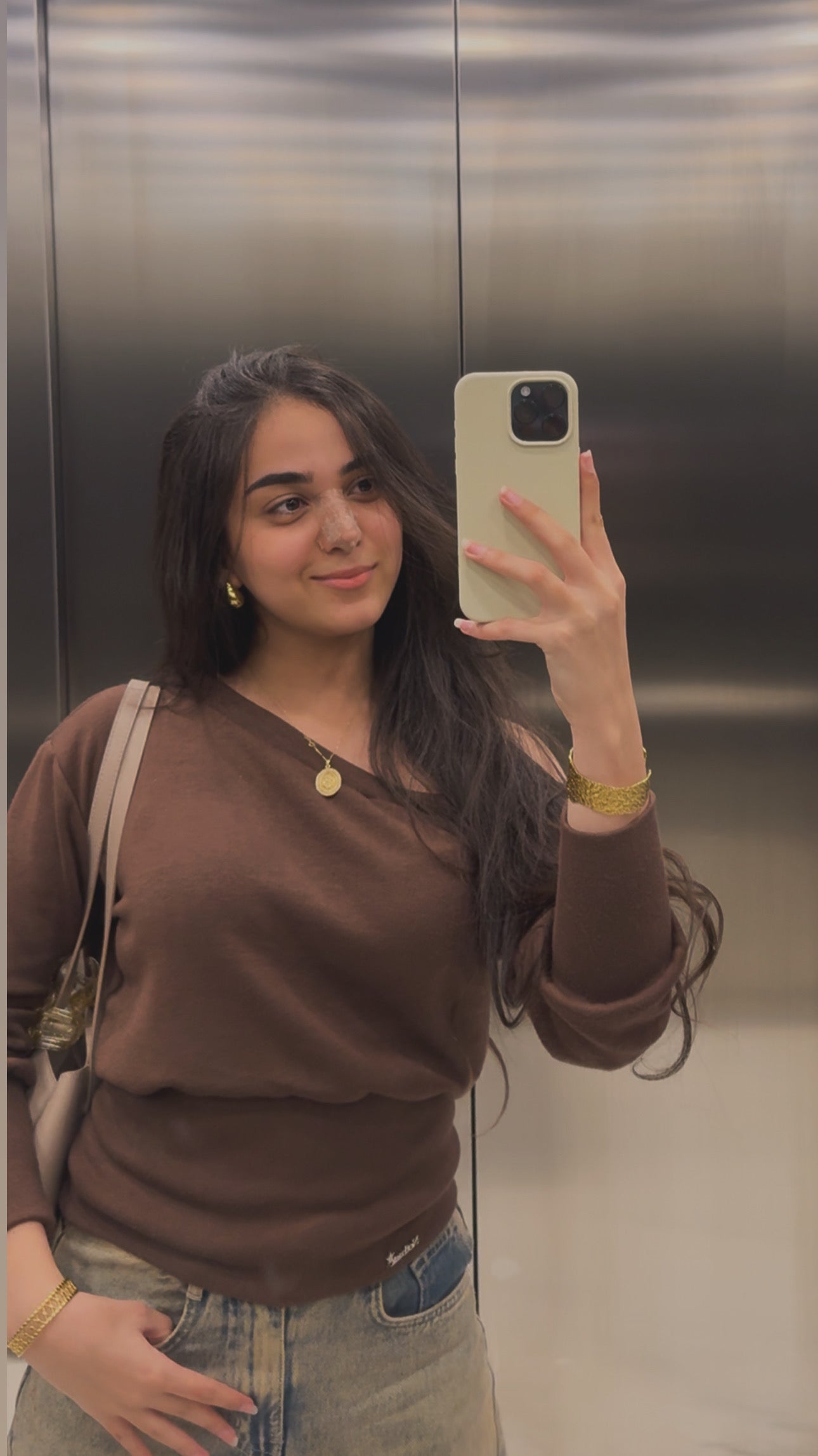 One-shoulder corset knit sweater