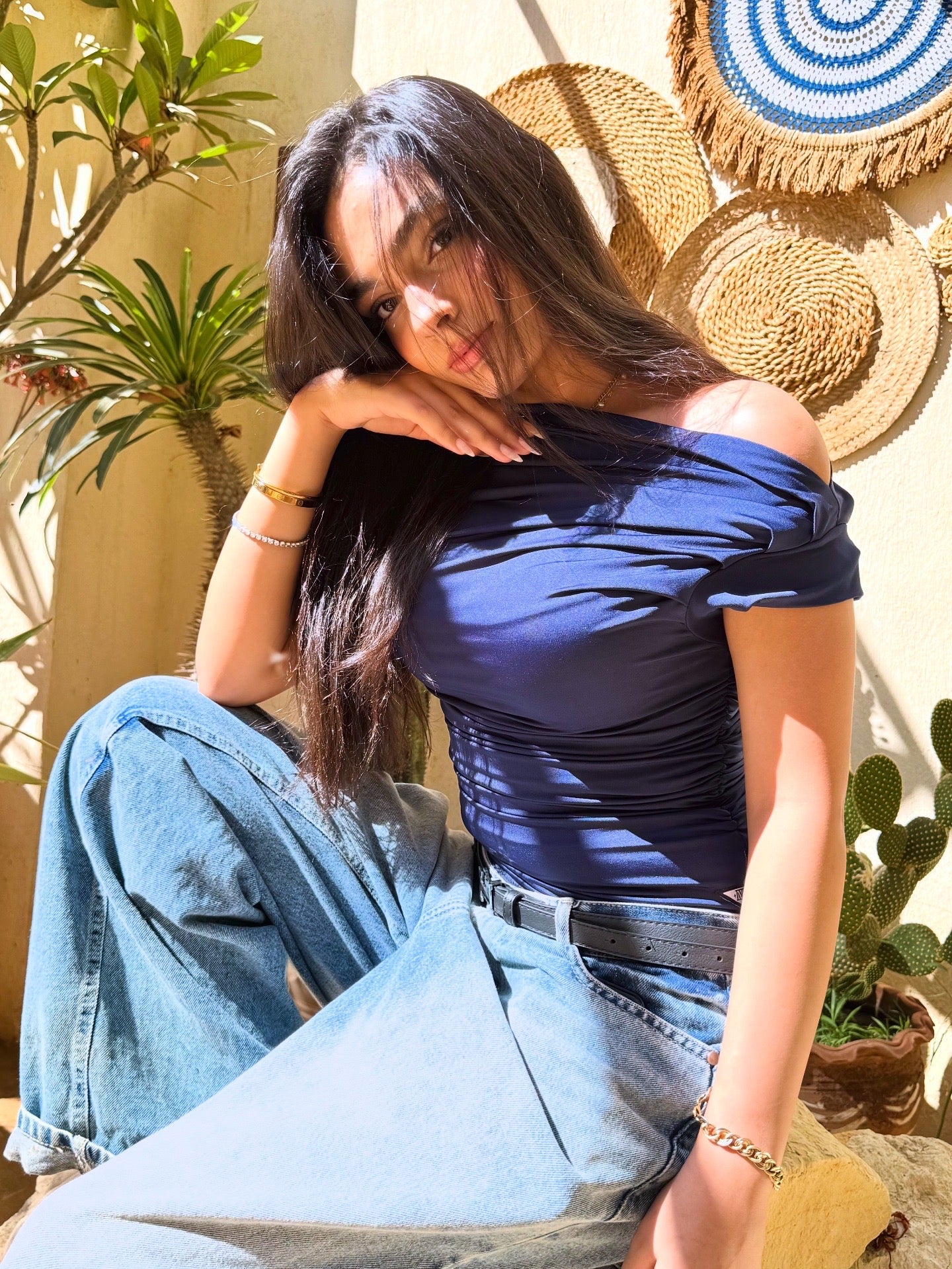 Blue Shades One Shoulder Drappe Top