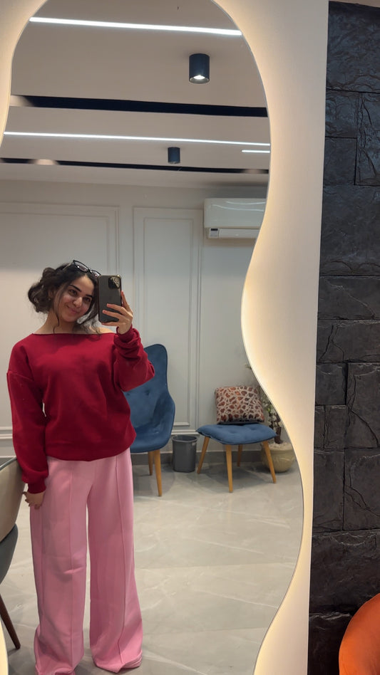 Dark Red Oversized One Shoulder Sweater