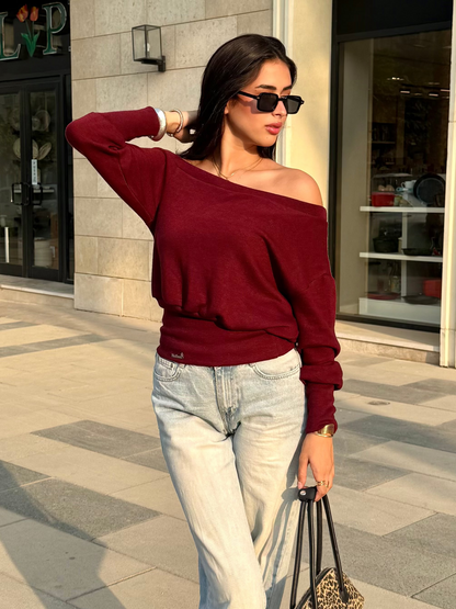 One-shoulder corset knit sweater