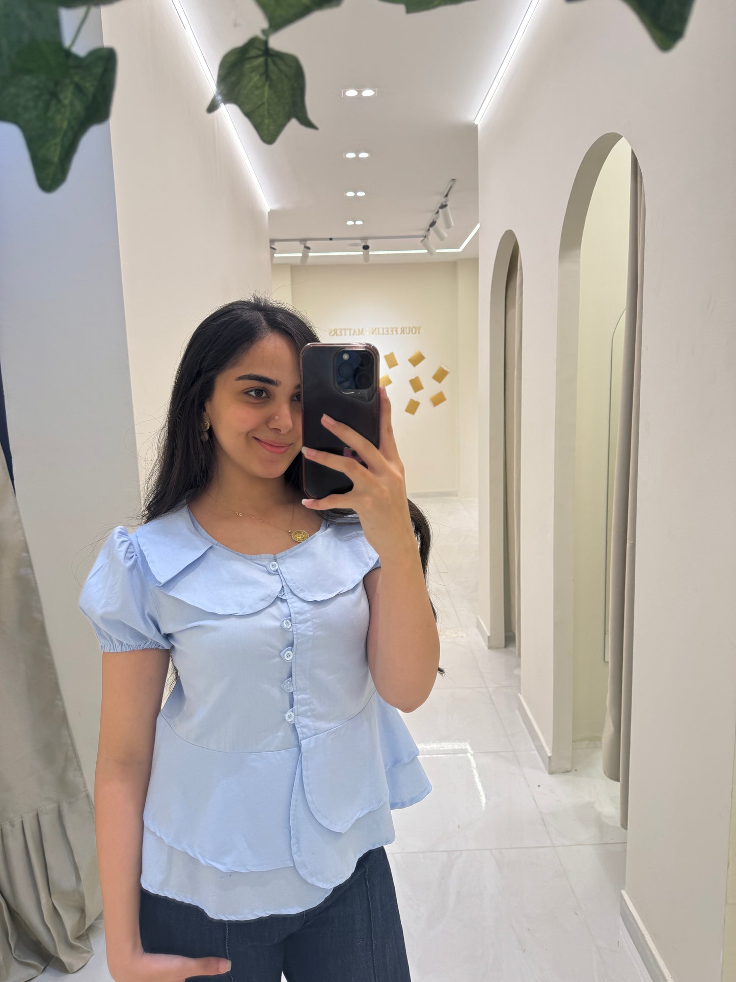 layered baby blue blouse
