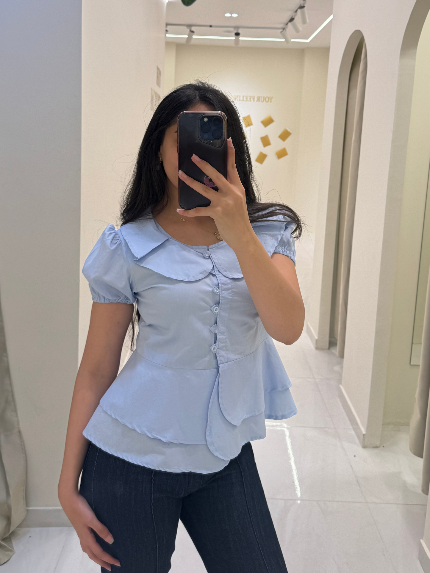 layered baby blue blouse