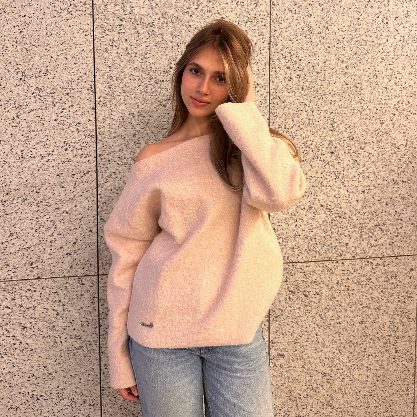 One Shoulder Fleece-Mohair Sweater