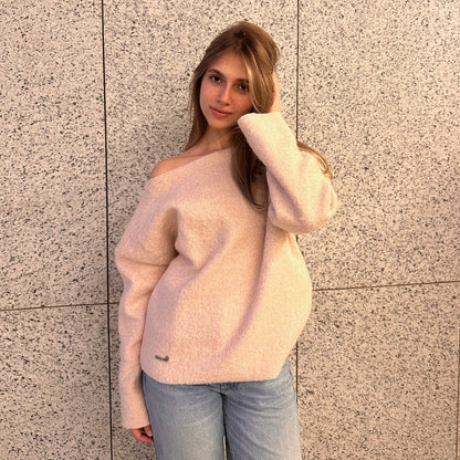 One Shoulder Fleece-Mohair Sweater