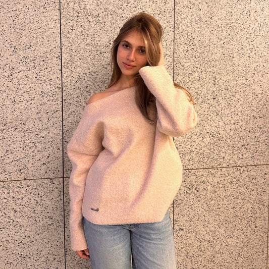 One Shoulder Fleece-Mohair Sweater