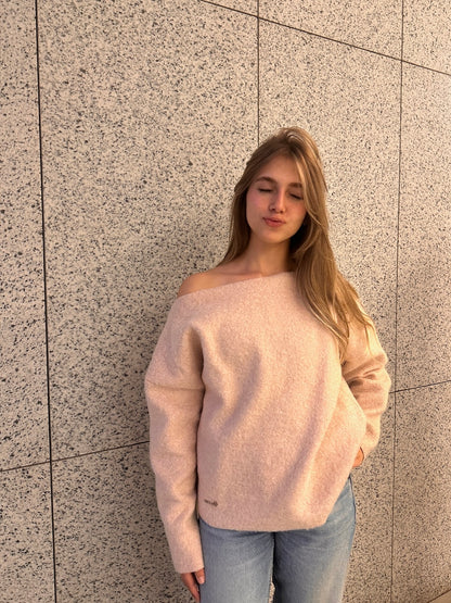 One Shoulder Fleece-Mohair Sweater