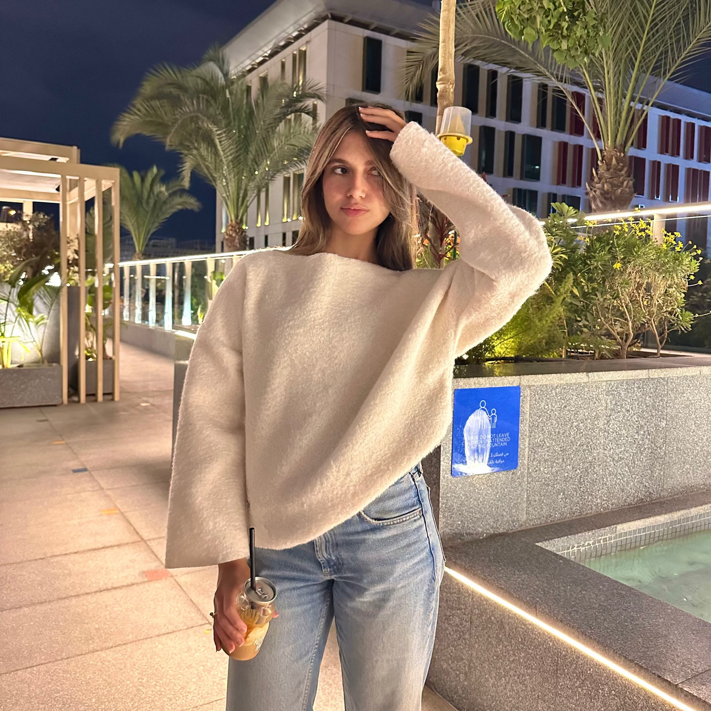 One Shoulder Fleece-Mohair Sweater