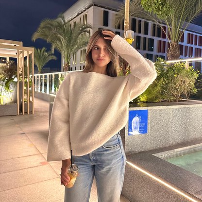 One Shoulder Fleece-Mohair Sweater