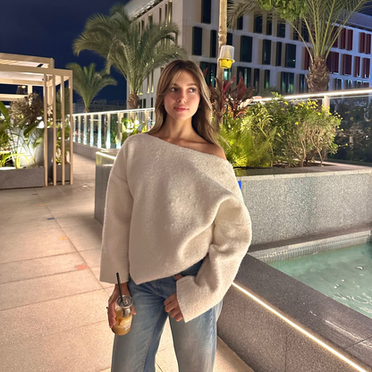 One Shoulder Fleece-Mohair Sweater