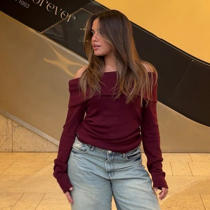 off-shoulder knitted tight top