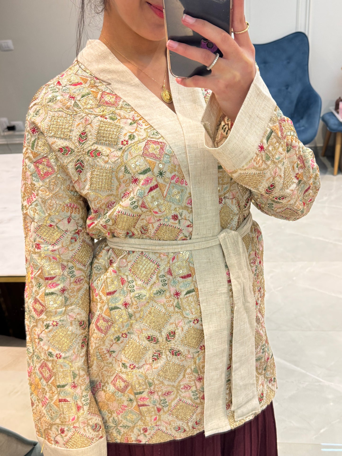 Indian handmade embroidered kimono [ New pattern ]