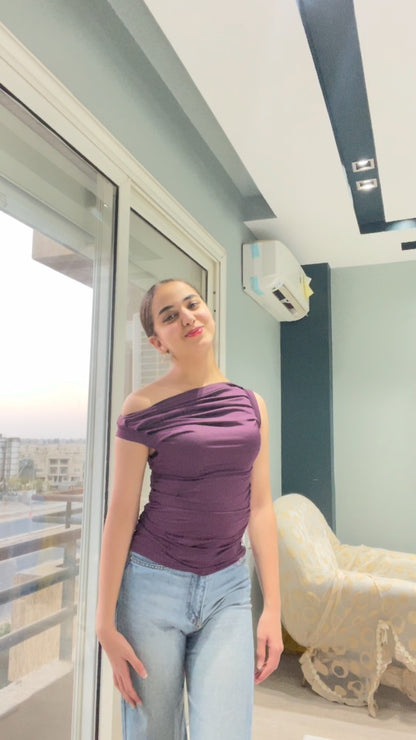 Purple One Shoulder Drappe Top